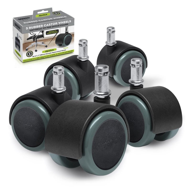 Slipstick CB680 50mm (2 Inch) Floor Protecting Rubber Office Chair Caster Wheels (Set of 5) Standard Stem Size - Black/Gray - Image 1
